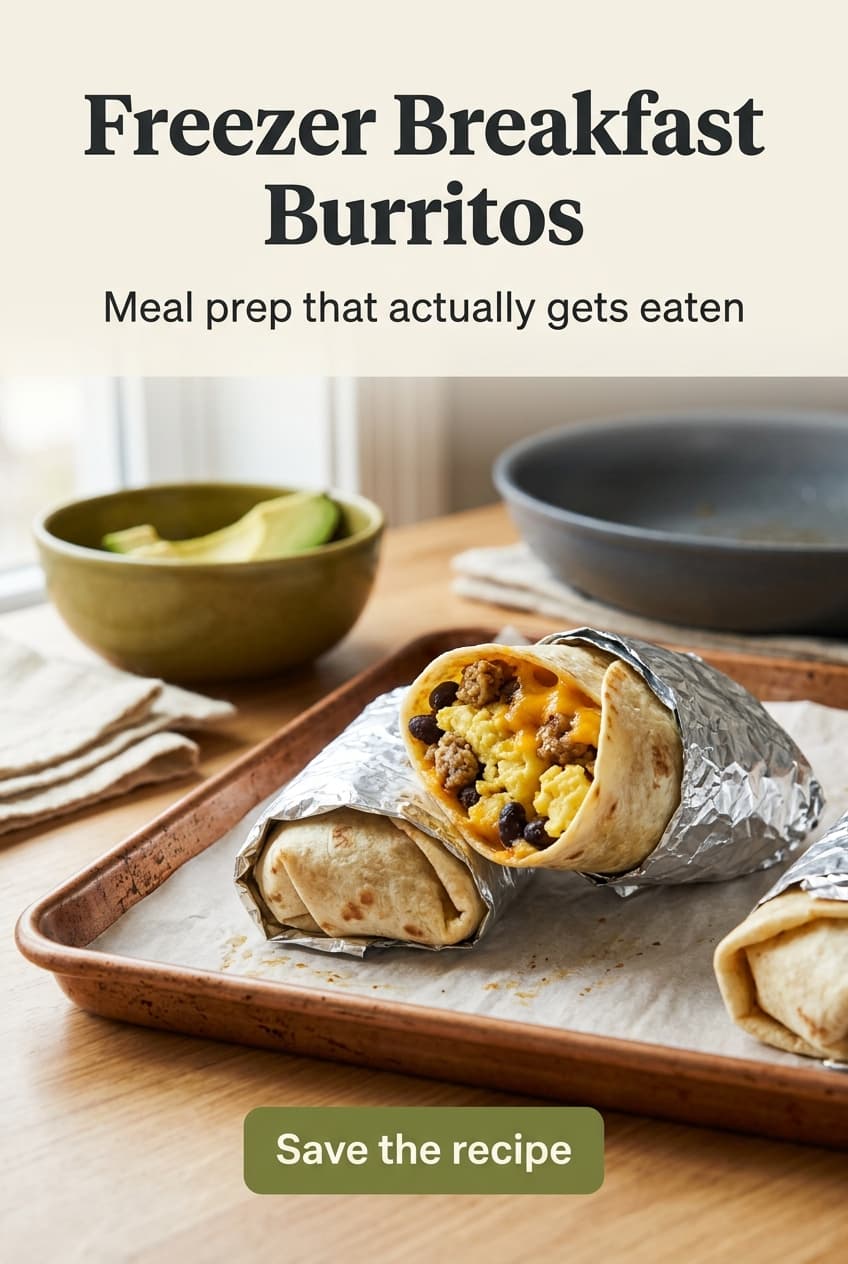 Representative Pinslate example pin for Hearthspoon Kitchen featuring freezer breakfast burritos.