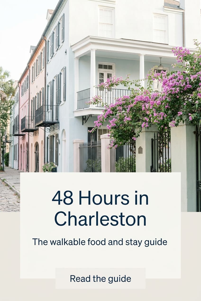 Representative Pinslate example pin for Juniper Cove Travel featuring a Charleston weekend guide.